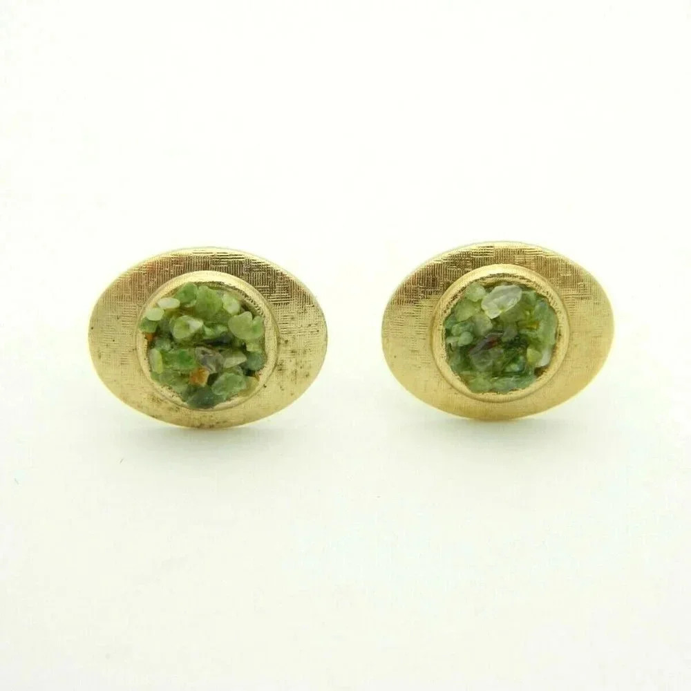 Swank Green Jade Chip Cluster Gold Tone Cufflinks